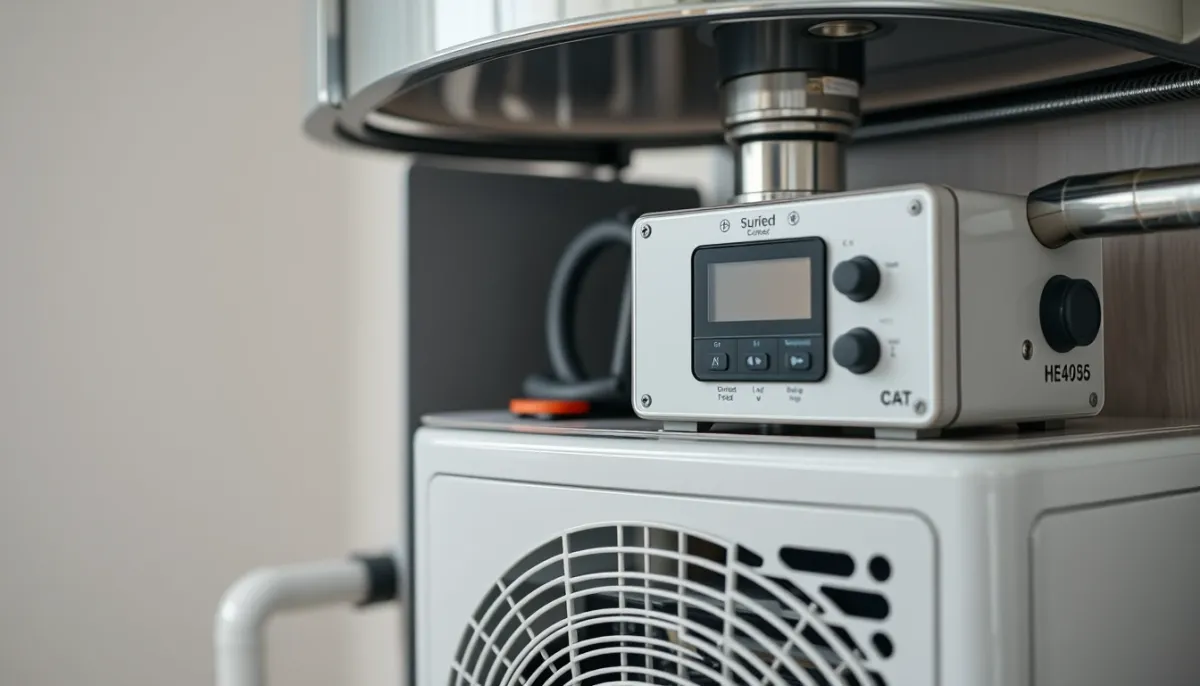 Gros plan sur les composants techniques d'un boiler thermodynamique