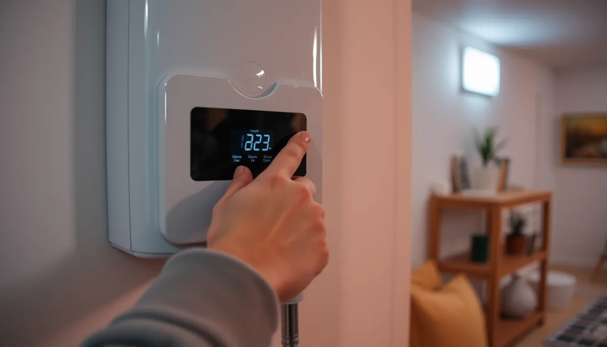 Personne réglant la température sur un boiler thermodynamique