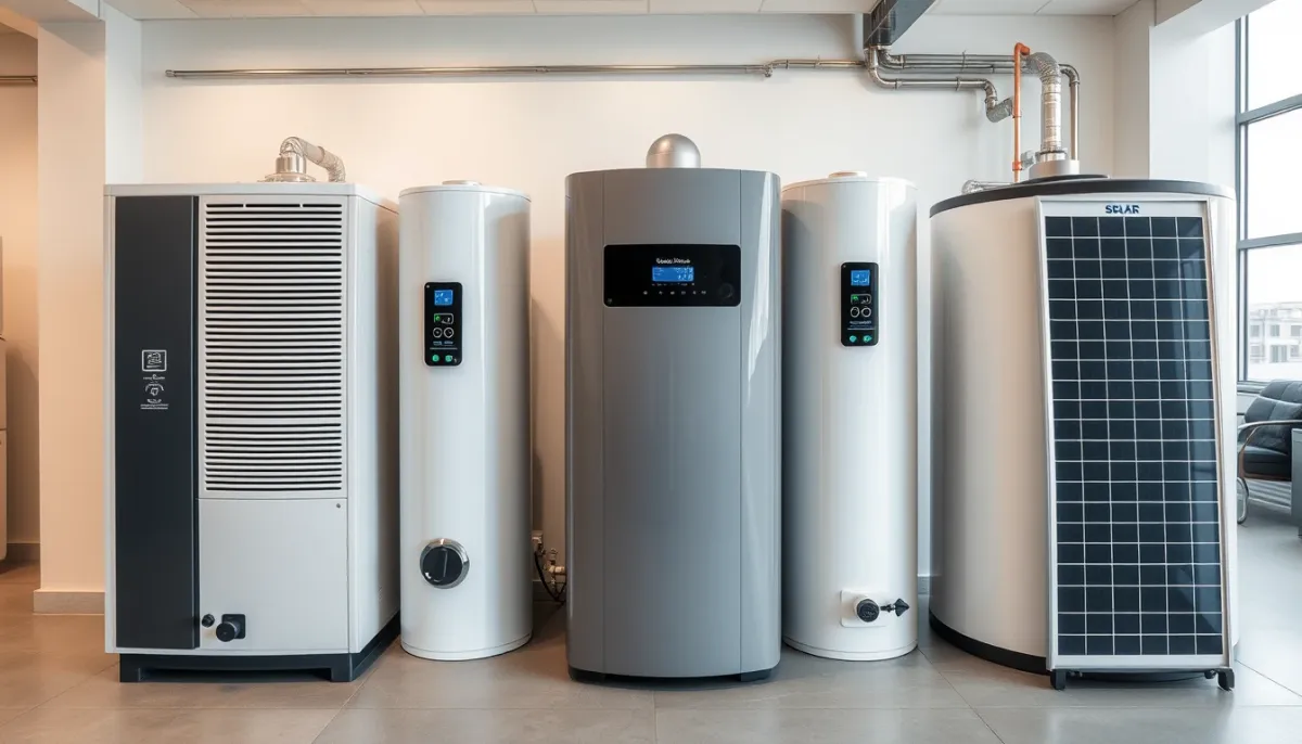 Comparatif visuel de trois types de boilers : thermodynamique, électrique et solaire