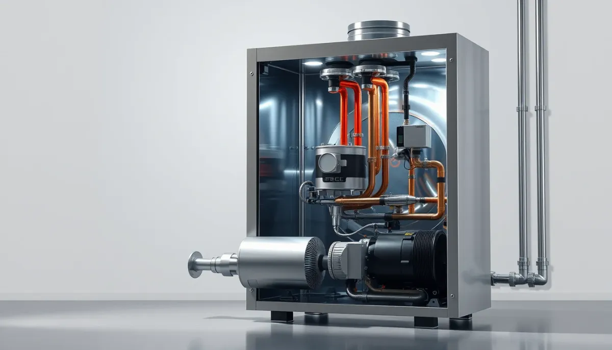 Vue en coupe d'un boiler thermodynamique montrant la pompe à chaleur intégrée