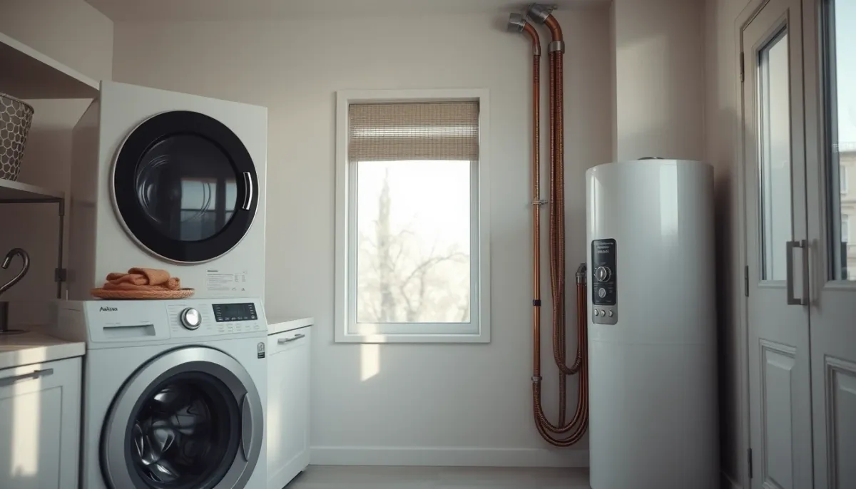 Boiler thermodynamique installé dans une buanderie moderne et bien ventilée