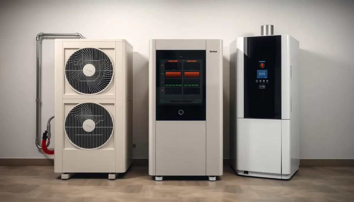 Comparaison côte à côte d'une PAC haute température, d'une PAC basse température et d'une chaudière gaz à condensation
