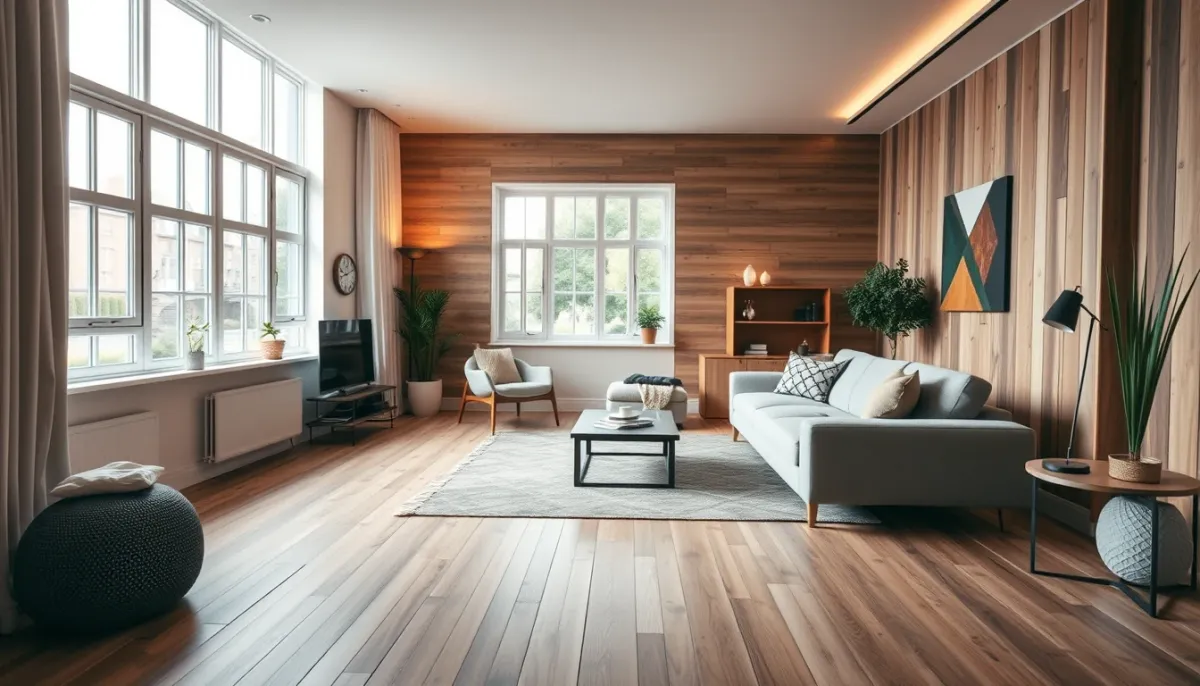 Salon confortable avec plancher chauffant, illustrant le chauffage basse température