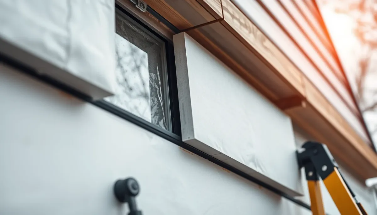 Pose de panneaux isolants sur une façade extérieure lors de travaux d'isolation périphérique
