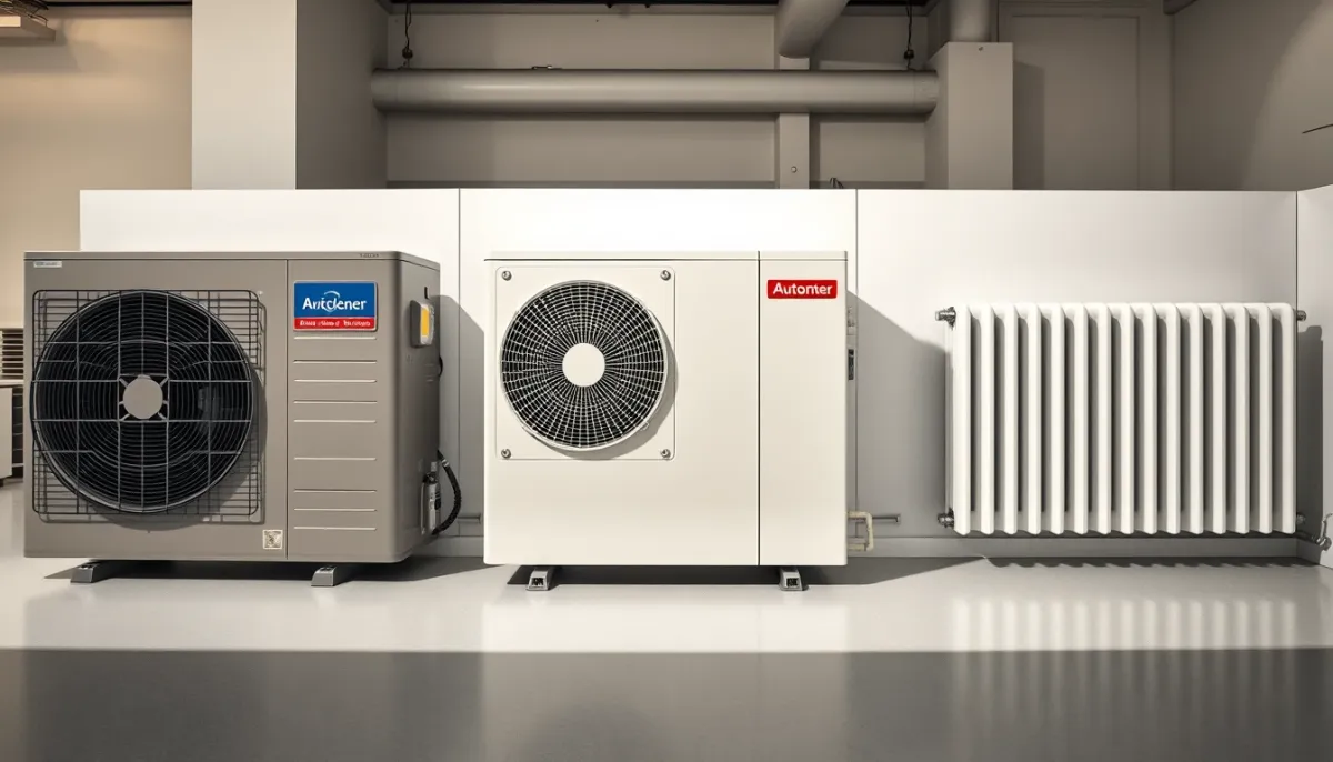 Comparatif visuel entre pompe à chaleur air/air, air/eau et radiateur électrique