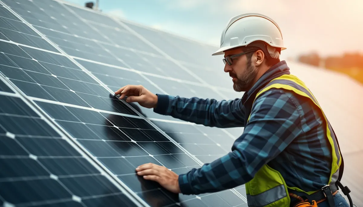 Installateur agréé travaillant sur une installation photovoltaïque