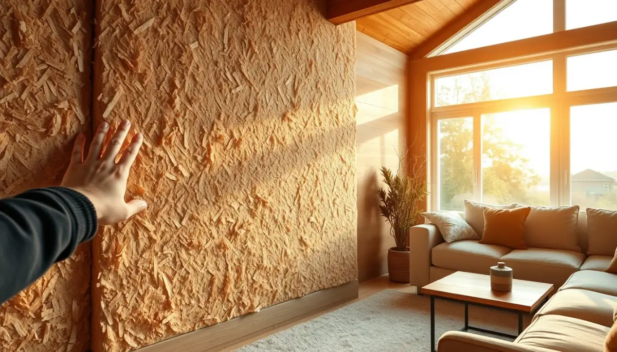 Salon confortable avec un mur isolé en fibre de bois, lumière naturelle