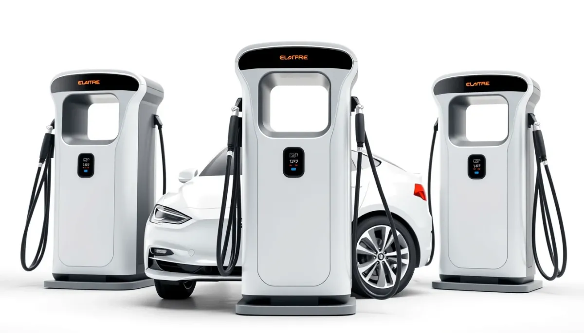 Trois modèles de bornes de recharge électrique présentés côte à côte pour un comparatif