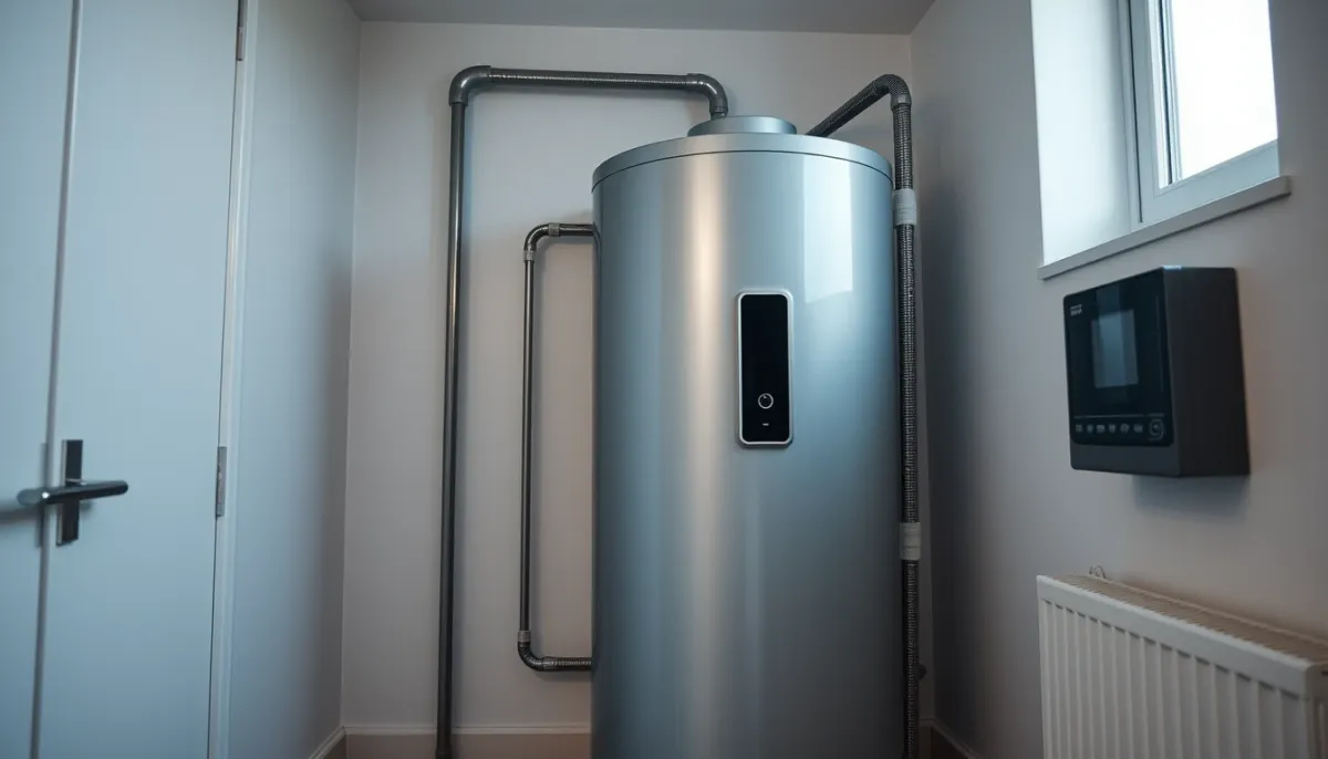Ballon de stockage d'eau chaude sanitaire dans une chaufferie moderne avec régulation numérique
