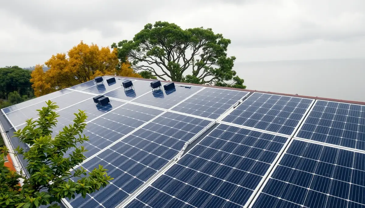 Panneaux solaires sur toit plat avec ombrage d'un arbre proche
